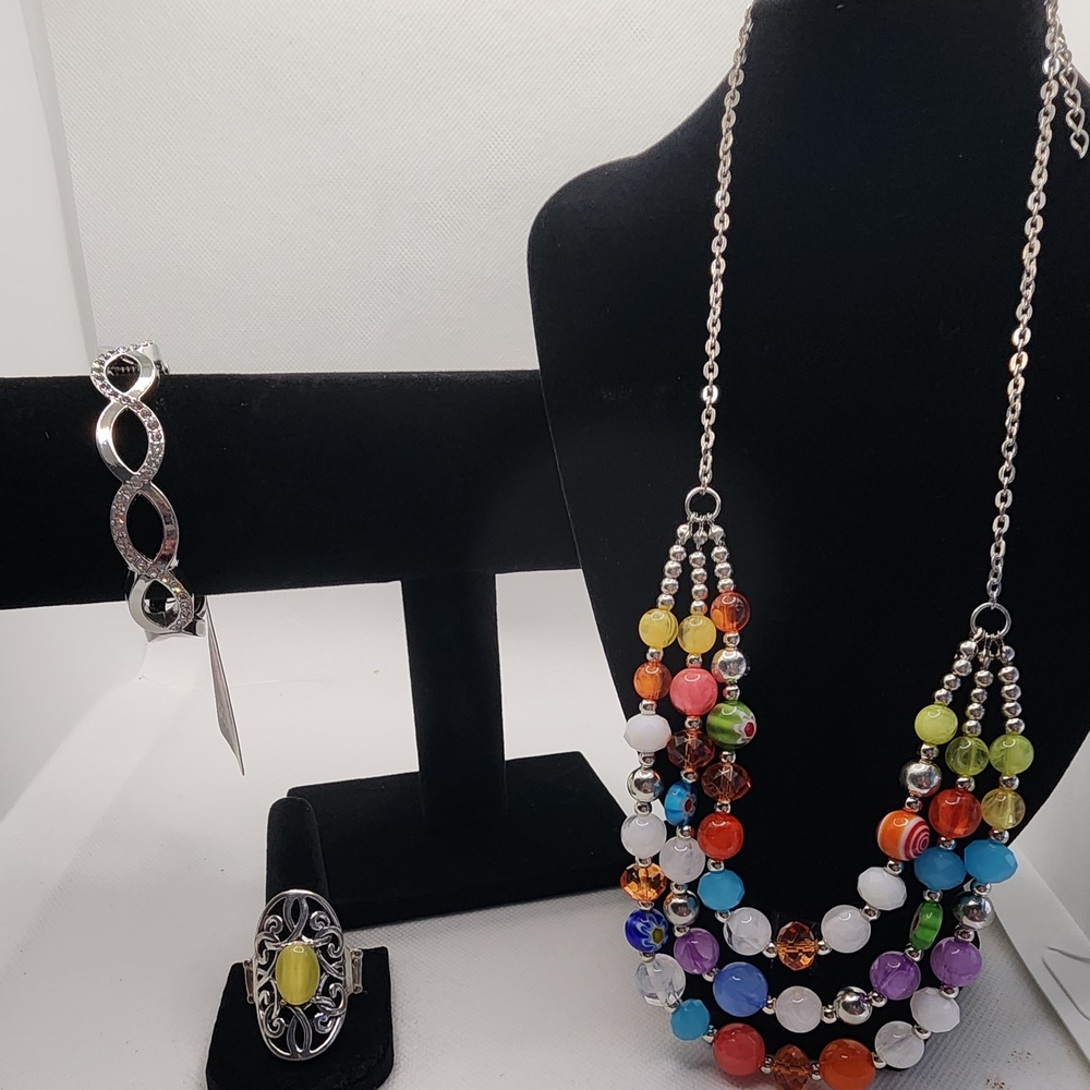 Silver Multi-Strand Necklace with Vibrant Beads